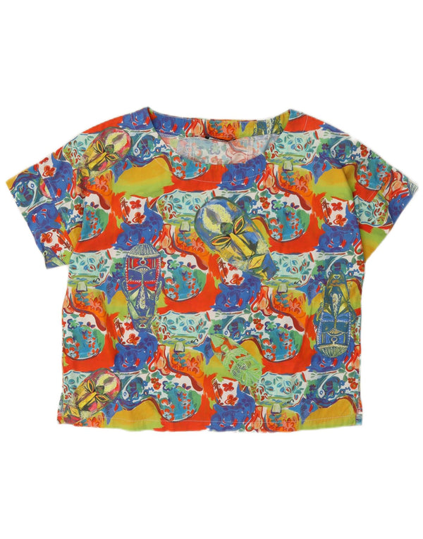 Bluză cu grafică vintage pentru femei UK 14 Bumbac Floral Multicolor Mediu