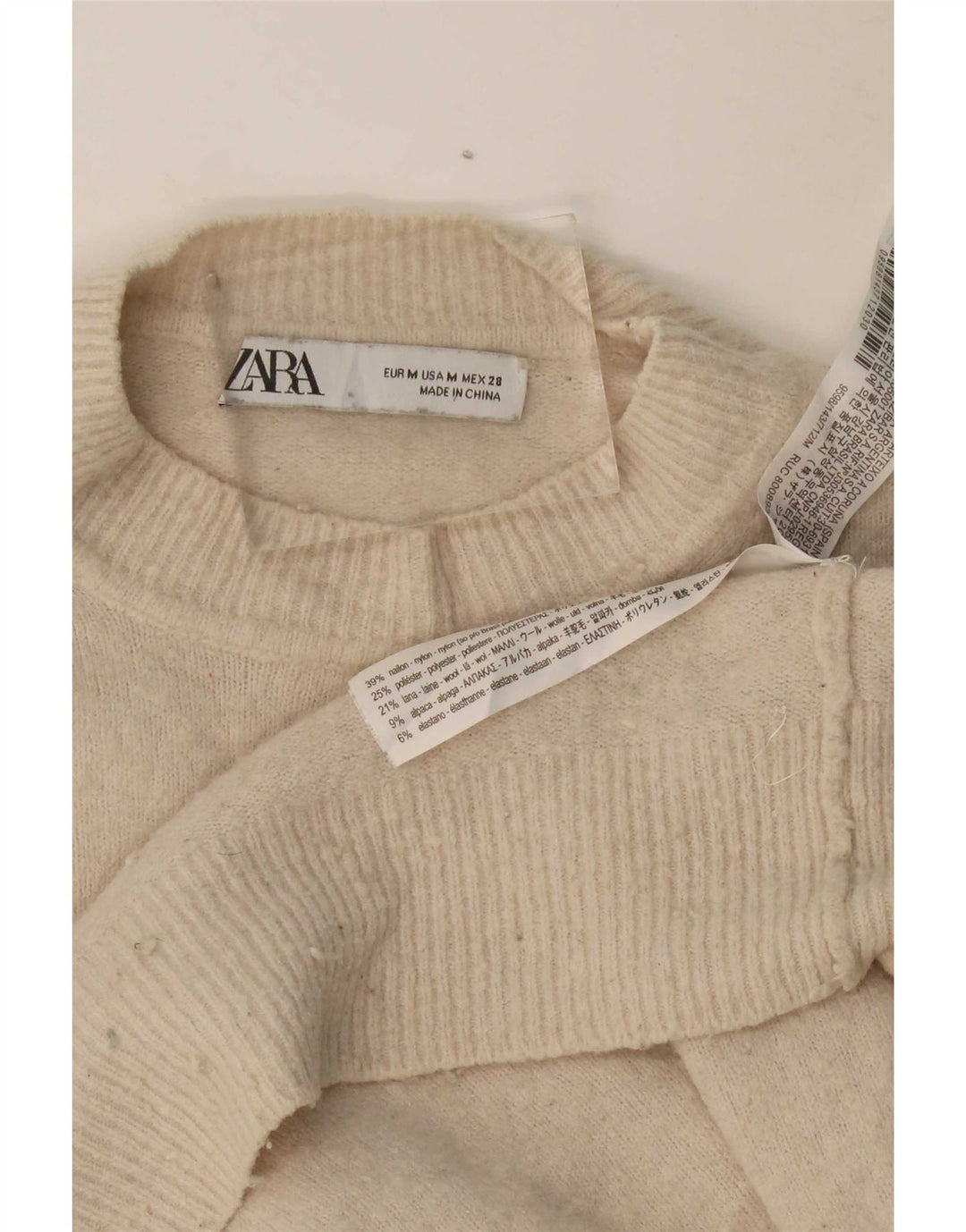 Pulover de damă Zara Crop oversize cu decolteu triplu UK 14 Bej mediu