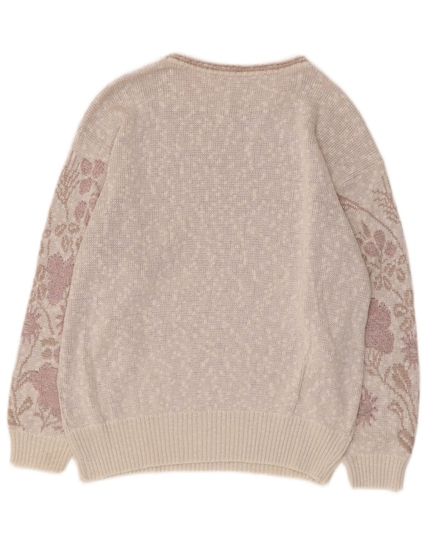 Pulover pentru femei VINTAGE cu gâtul cu barca UK 12 Mov mediu Floral