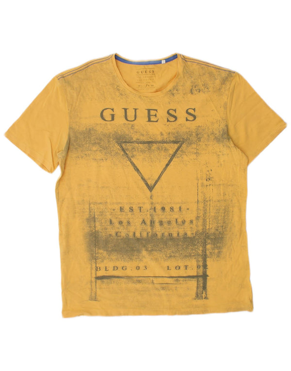 Guess Mens Extra Slim Graphic T-Shirt Top Large Yellow