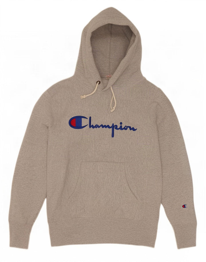 Pulover pentru bărbați Champion Reverse Weave Graphic Hoodie, bumbac mediu gri