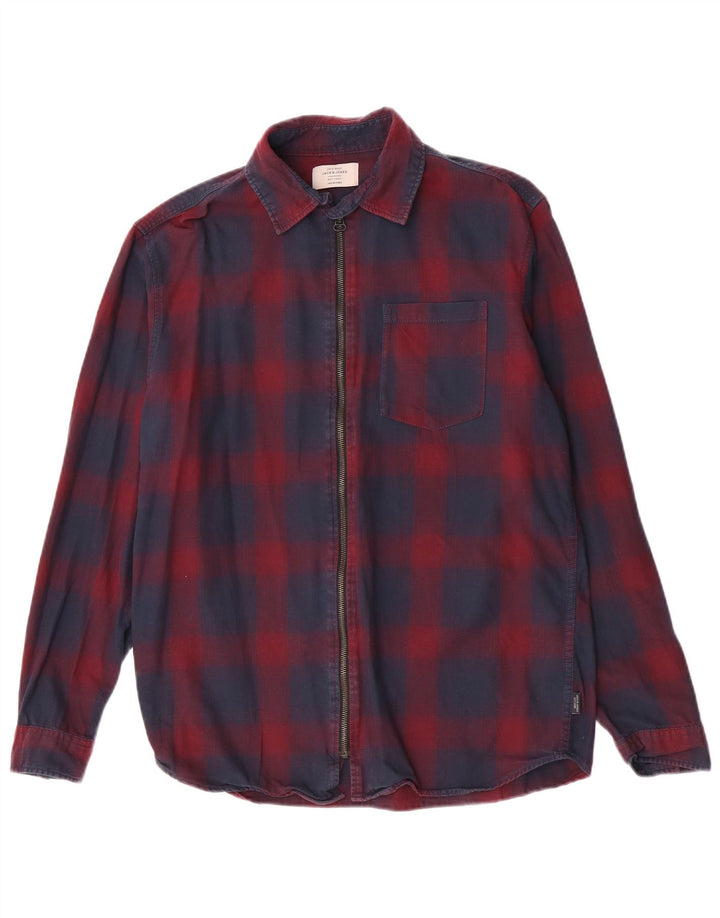 Cămașă de flanel Jack & Jones pentru bărbați, din bumbac în carouri, albastru bleumarin