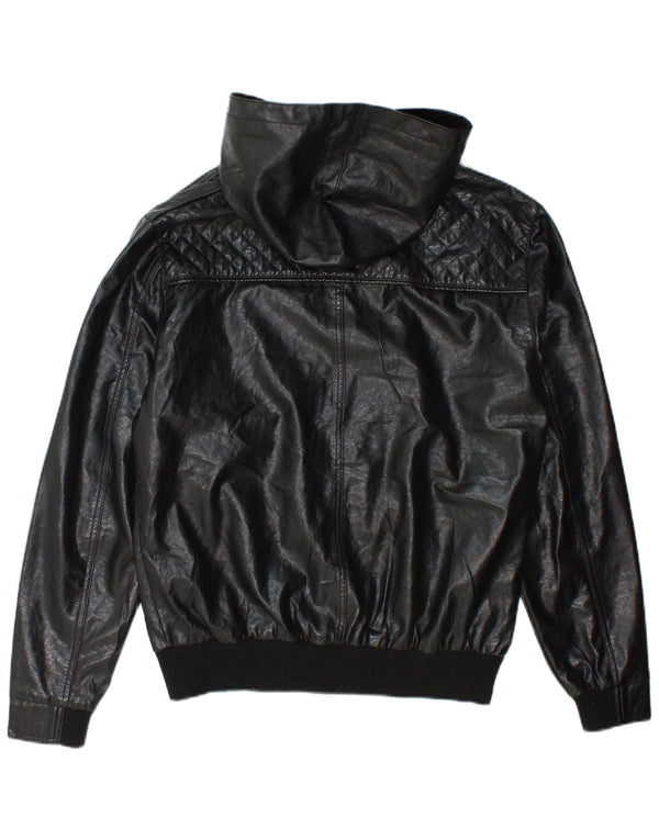 Jachetă bomber din piele artificială pentru bărbați cu glugă Ecko Unltd UK 38 Medium Black