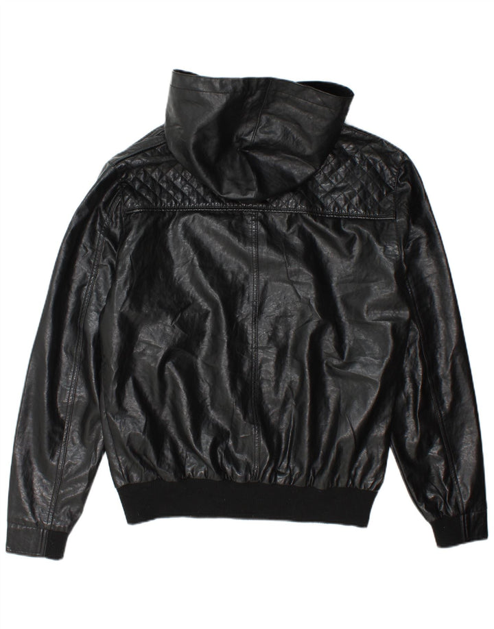 Jachetă bomber din piele artificială pentru bărbați cu glugă Ecko Unltd UK 38 Medium Black