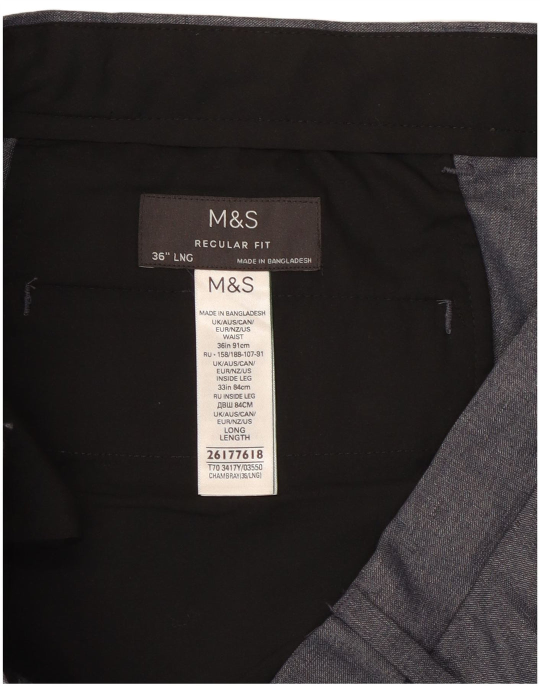 Pantaloni chino pentru bărbați Marks & Spencer, cu ajustare normală, L36 L33, poliester gri