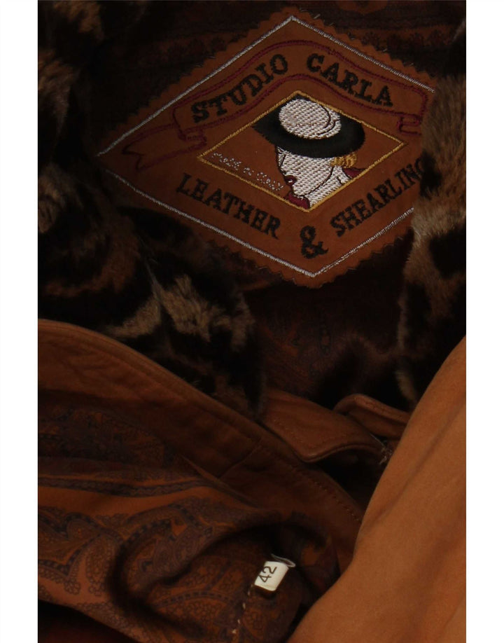 Palton din piele vintage de damă supradimensionat EU 42 din shearling maro mare