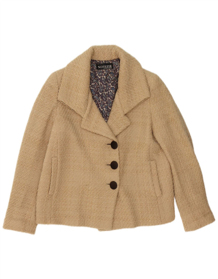 Sacou blazer pentru femei Notizie cu 3 nasturi UK 12 Medium Bej Lână virgină