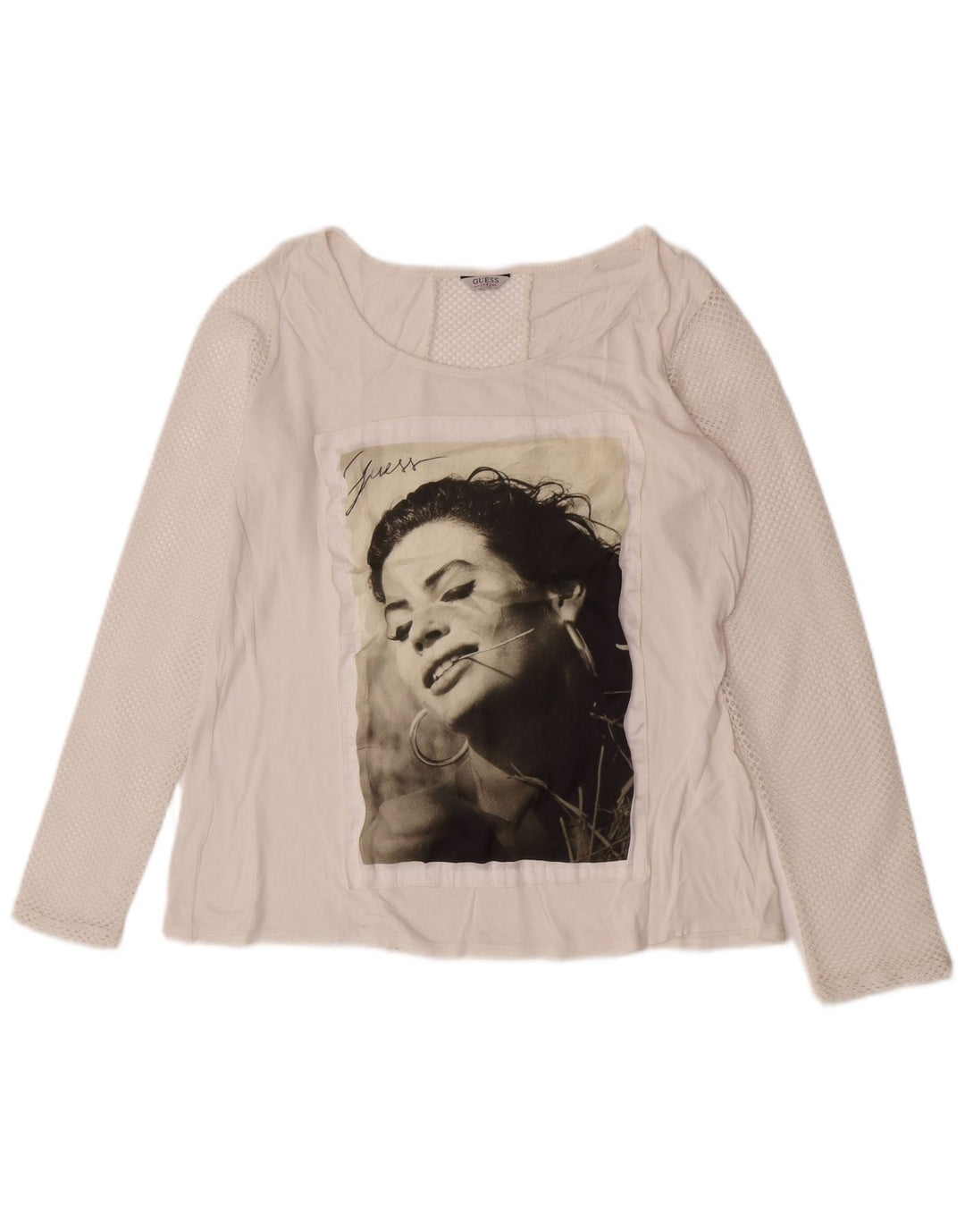 Guess Top grafic pentru femei cu mânecă lungă UK 14 Medium White