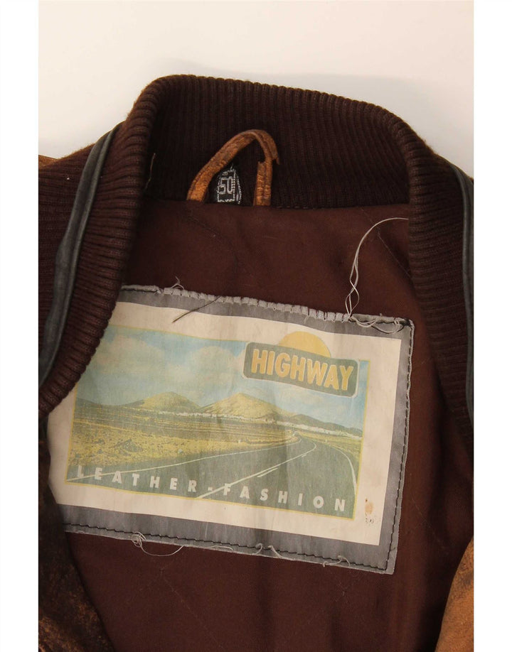 Jachetă de piele vintage pentru bărbați IT 50, maro, maro, din piele geometrică