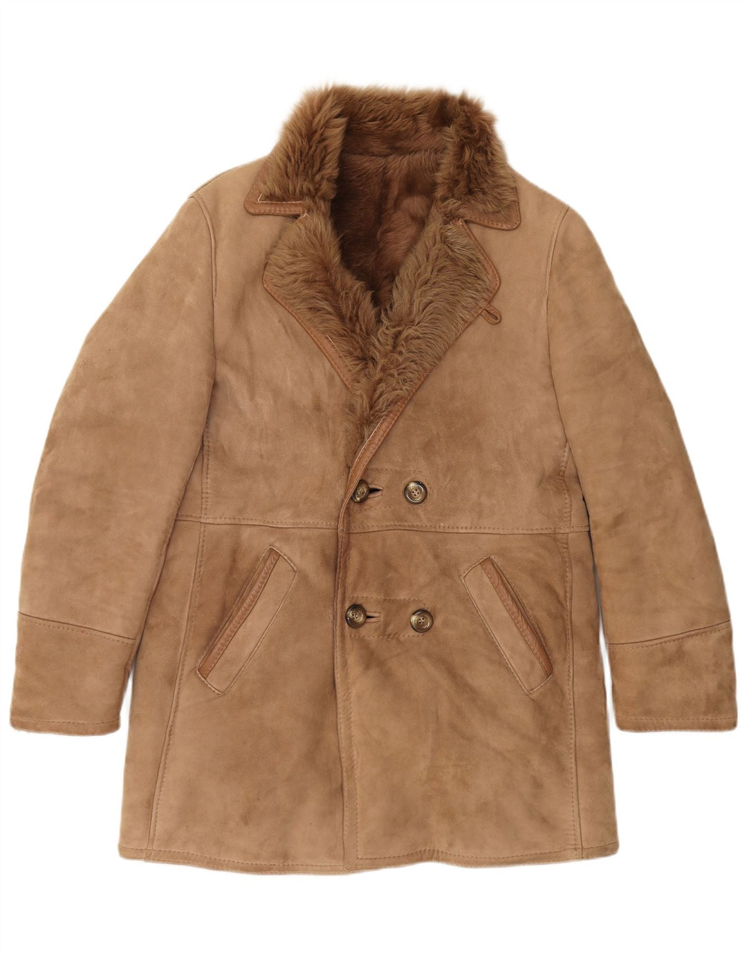 Jachetă din shearling pentru bărbați de epocă, mare, maro, 50