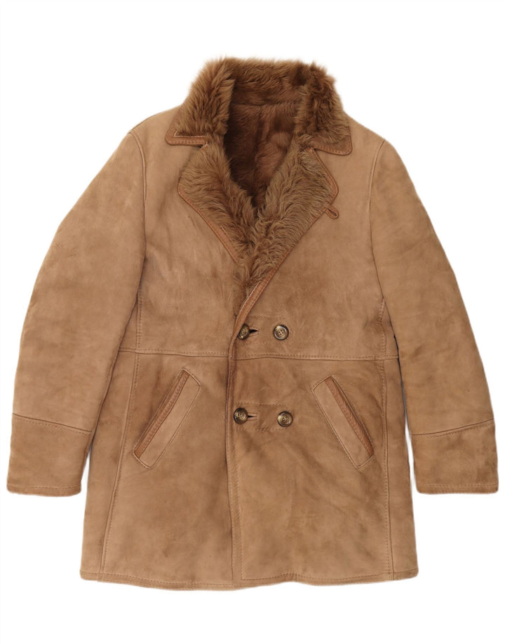 Jachetă din shearling pentru bărbați de epocă, mare, maro, 50