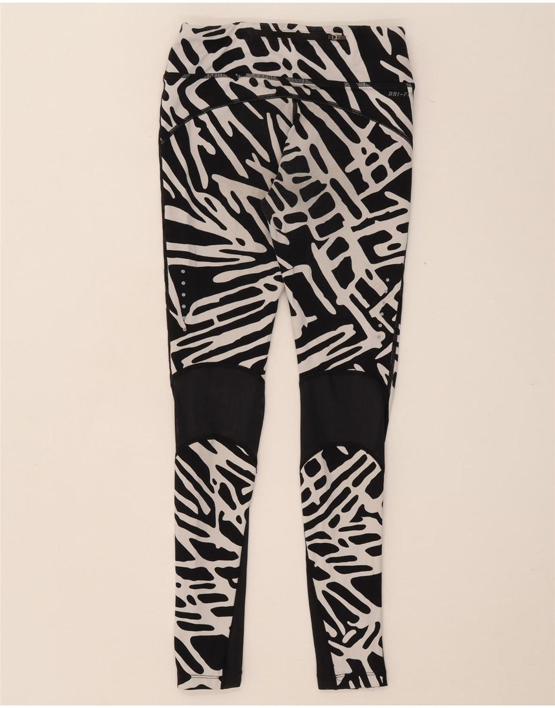 Leggings NIKE pentru femei Dri Fit cu model abstract, UK 8, nailon mic, negru