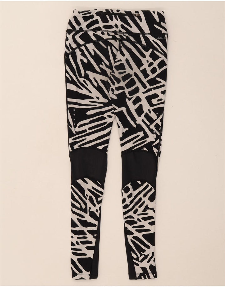 Leggings NIKE pentru femei Dri Fit cu model abstract, UK 8, nailon mic, negru