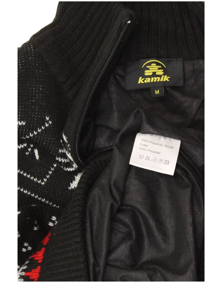 Pulover VINTAGE pentru bărbați cu fermoar și gât, mediu negru, poliacrilic Fair Isle