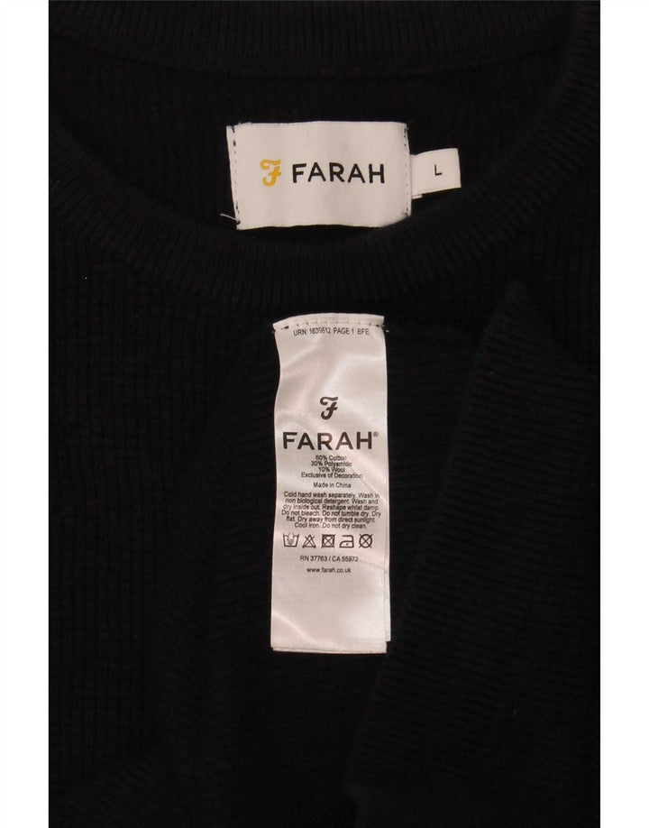 Pulover pentru bărbați Farah cu gât roșu, mare, negru, bumbac