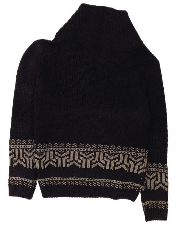 Cardigan vintage pentru bărbați cu gât șal XL bleumarin geometric