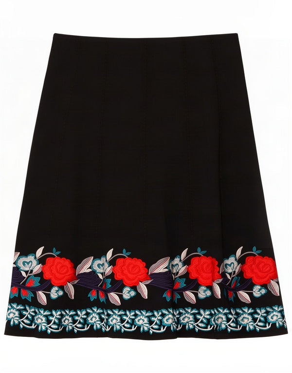 Monsoon Womens A-Line Skirt UK 16 Large W34 Black Floral Cotton