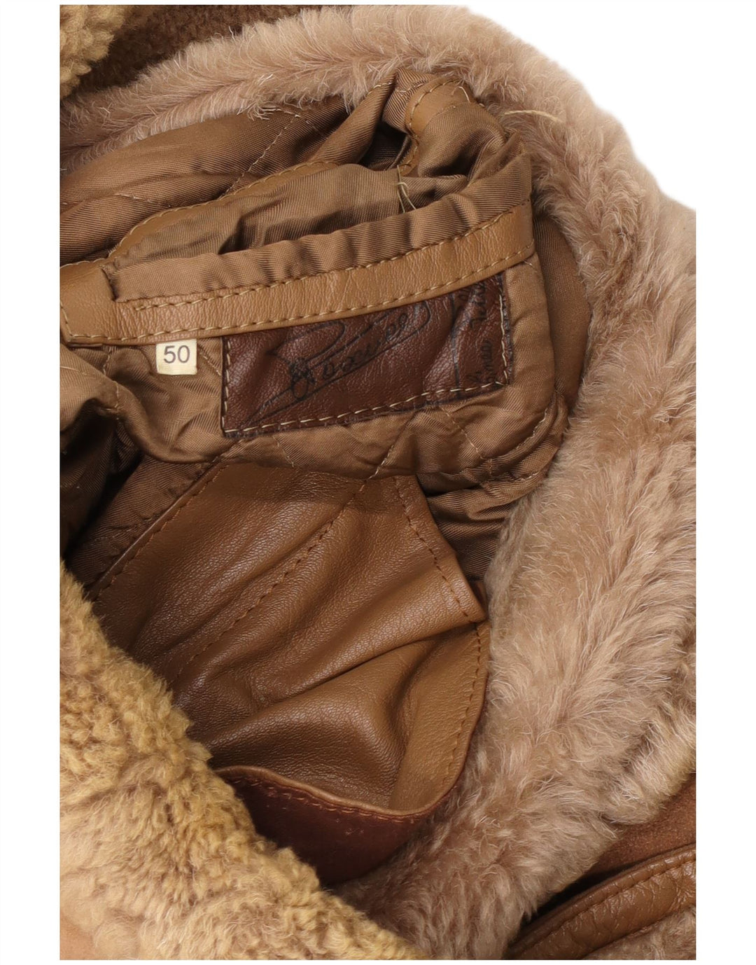 Jachetă vintage pentru bărbați din shearling IT 50 Large Beige