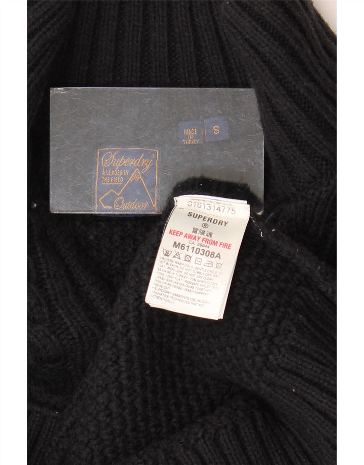 Pulover Superdry pentru bărbați, cu fermoar, cu gât, mic, negru, acrilic