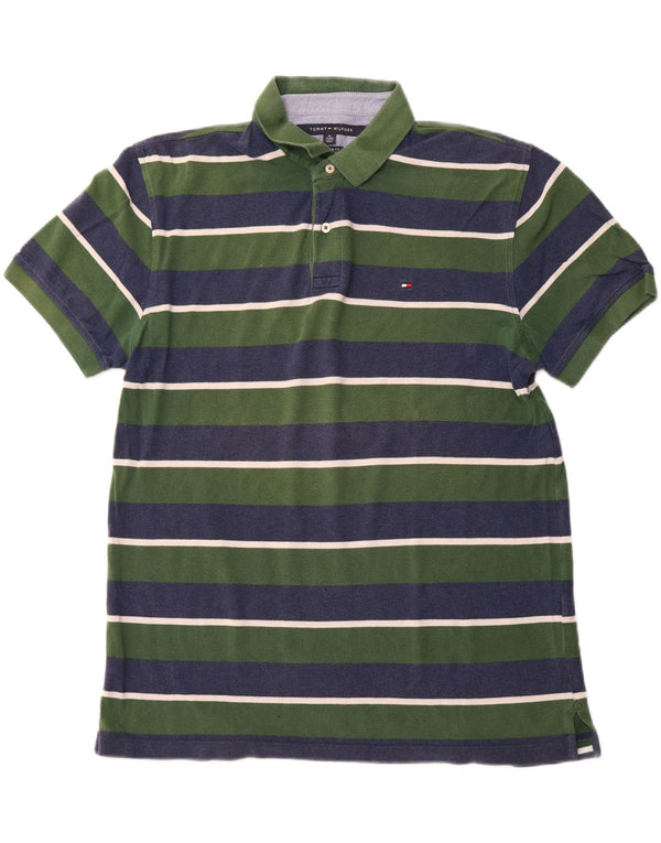 TOMMY HILFIGER Tricou polo personalizat pentru bărbați XL, bumbac cu dungi verzi