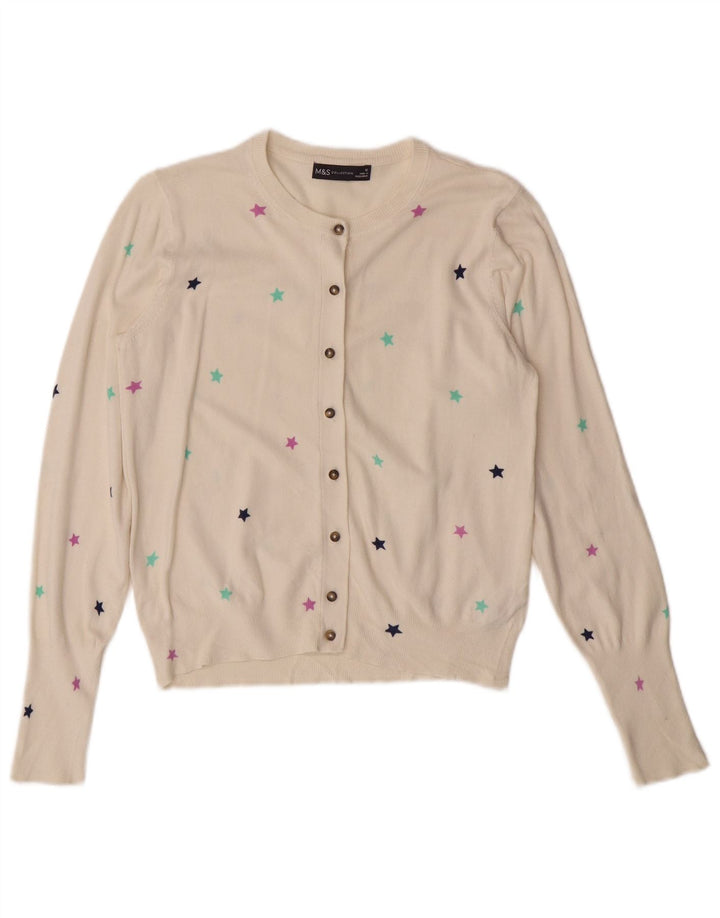 MARKS & SPENCER Womens Cardigan Sweater UK 12 Medium Off White Spotted