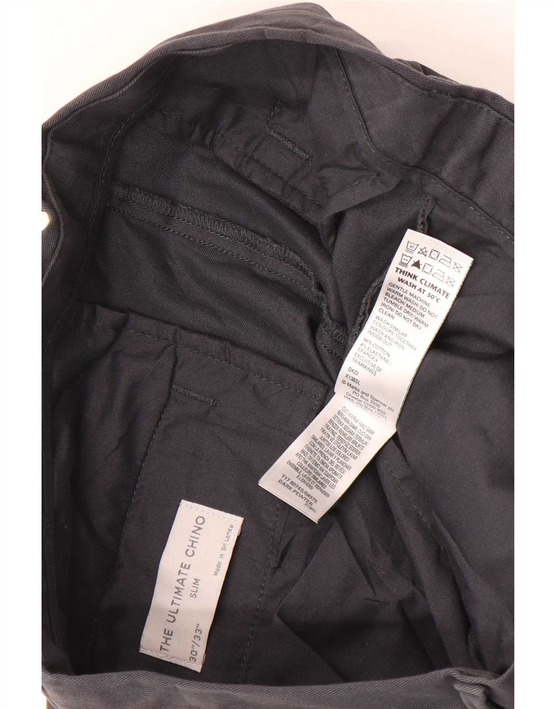 Pantaloni chino subțiri pentru bărbați Marks & Spencer L30 L33 bumbac gri