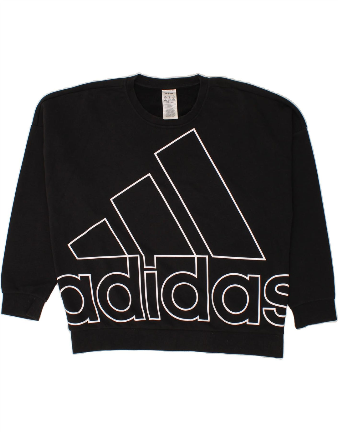 ADIDAS Womens Oversized Graphic Sweatshirt Jumper UK 12/14 Medium Black Vintage Adidas and Second-Hand Adidas from Messina Hembry 