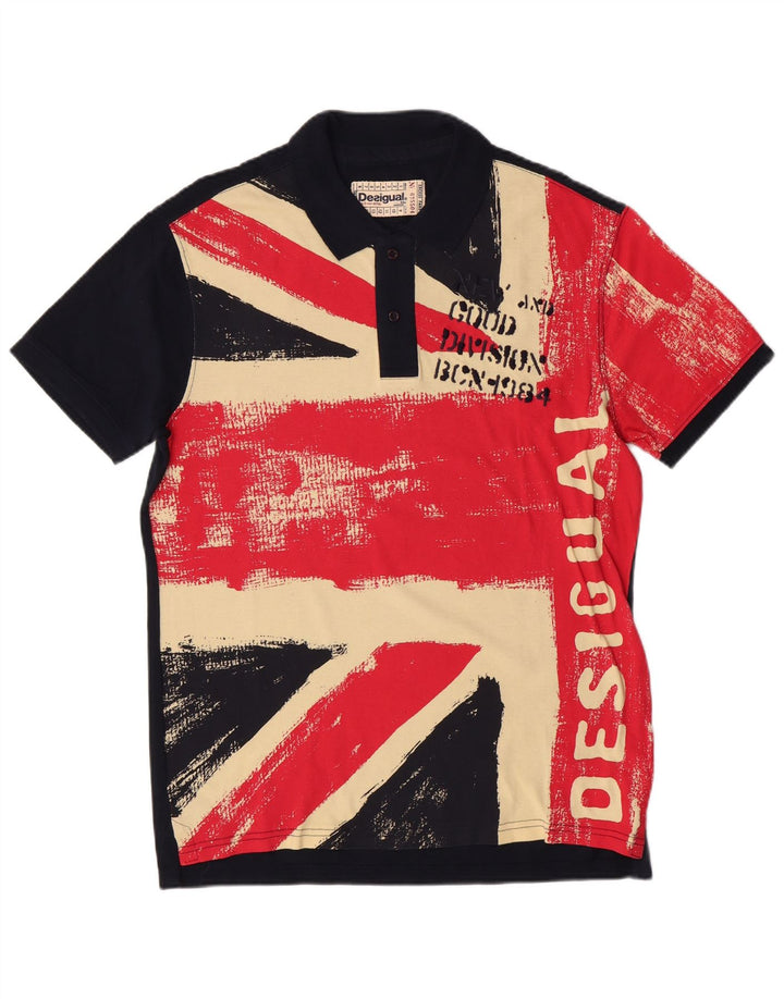 DESIGUAL Tricou polo cu grafică pentru bărbați, mare, albastru bleumarin, bumbac color bloc