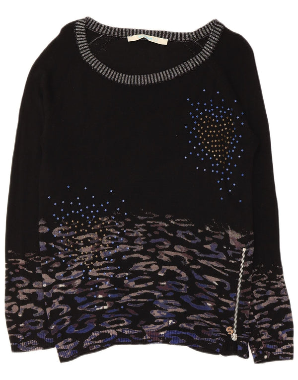 Pulover Desigual pentru femei cu gât de barcă, cu imprimeu animal mic, negru, UK 10