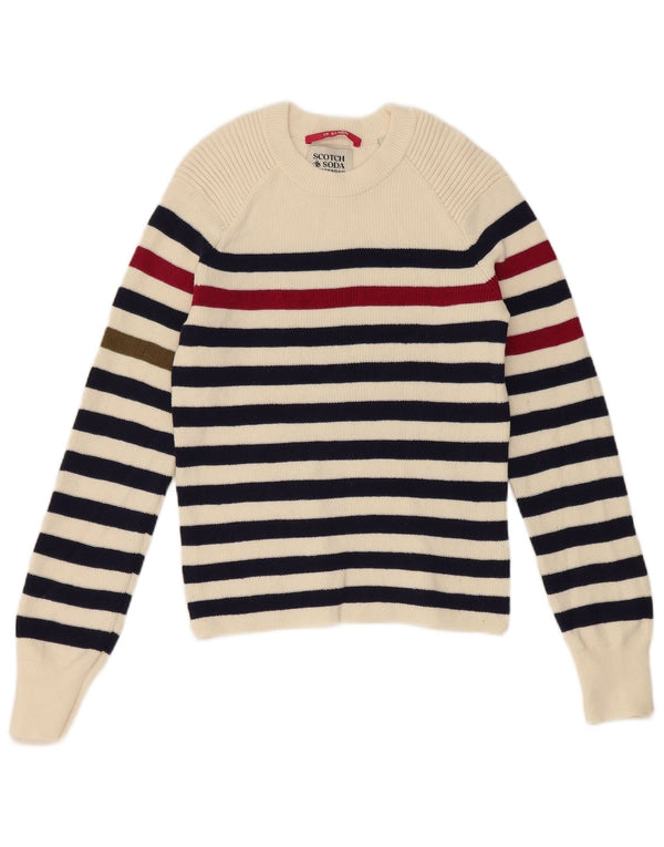 Scotch & Soda Pulover pentru femei cu decolteu rotund UK 10 mic cu dungi albe
