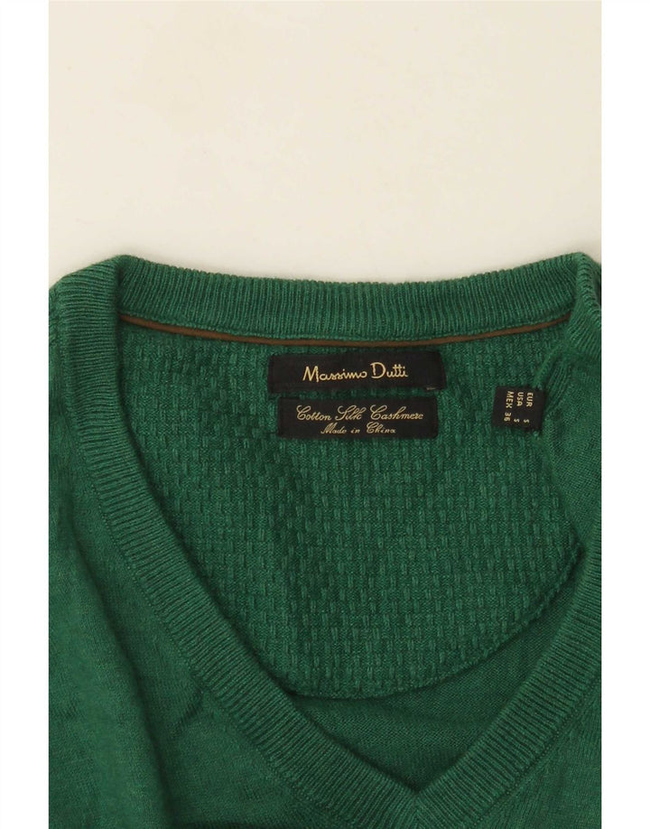 Massimo Dutti Pulover cu decolteu în V pentru bărbați, bumbac verde mic