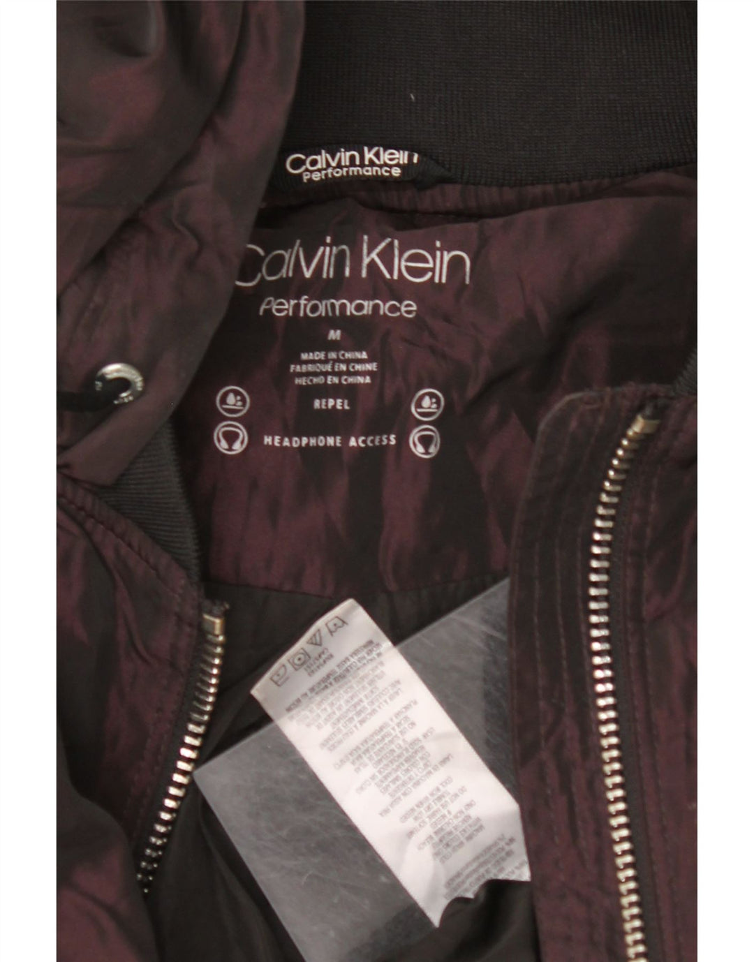 CALVIN KLEIN Jachetă bomber cu glugă supradimensionată pentru femei UK 14 Burgundy mediu
