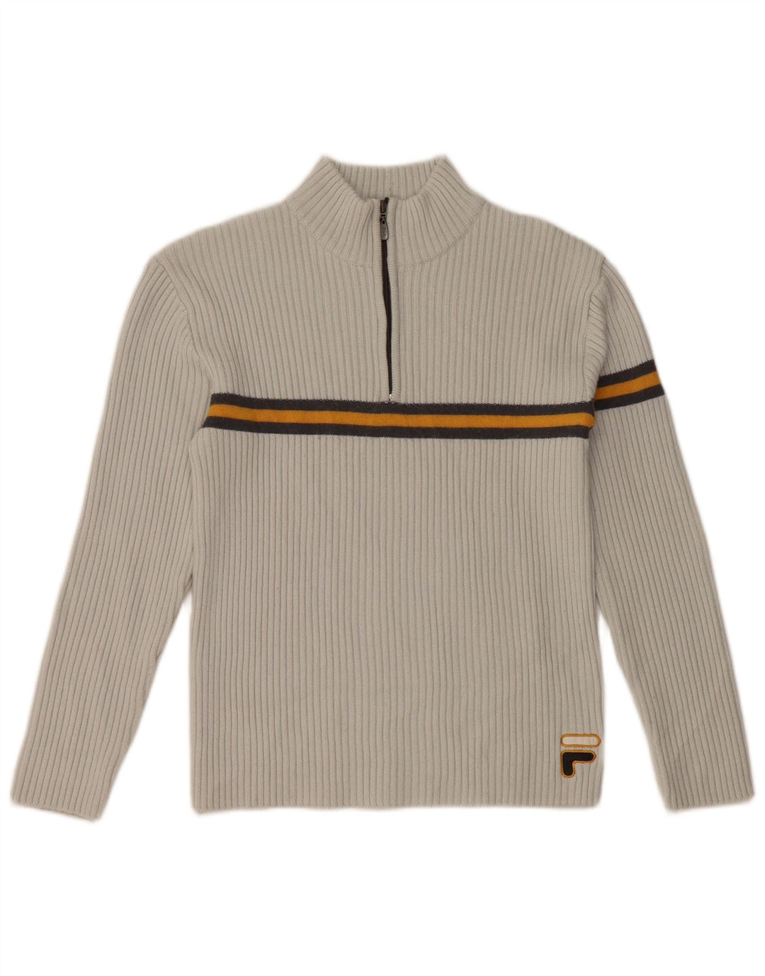 Pulover FILA pentru femei, cu fermoar, cu gât, UK 10, lână cu dungi mici, gri