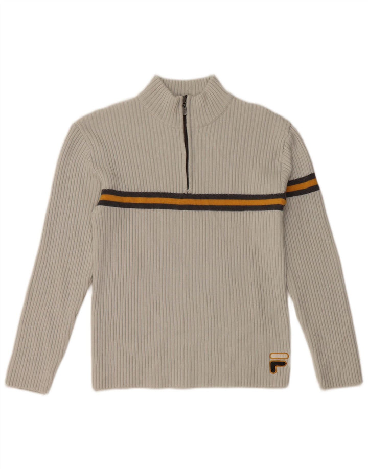 Pulover FILA pentru femei, cu fermoar, cu gât, UK 10, lână cu dungi mici, gri