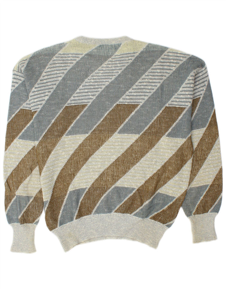 Pulover vintage pentru bărbați, cu gât roșu, bumbac cu dungi medii, multicolore
