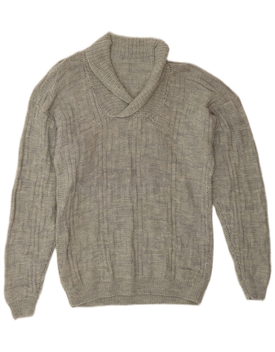 VINTAGE Mens Shawl Neck Jumper Sweater Medium Grey