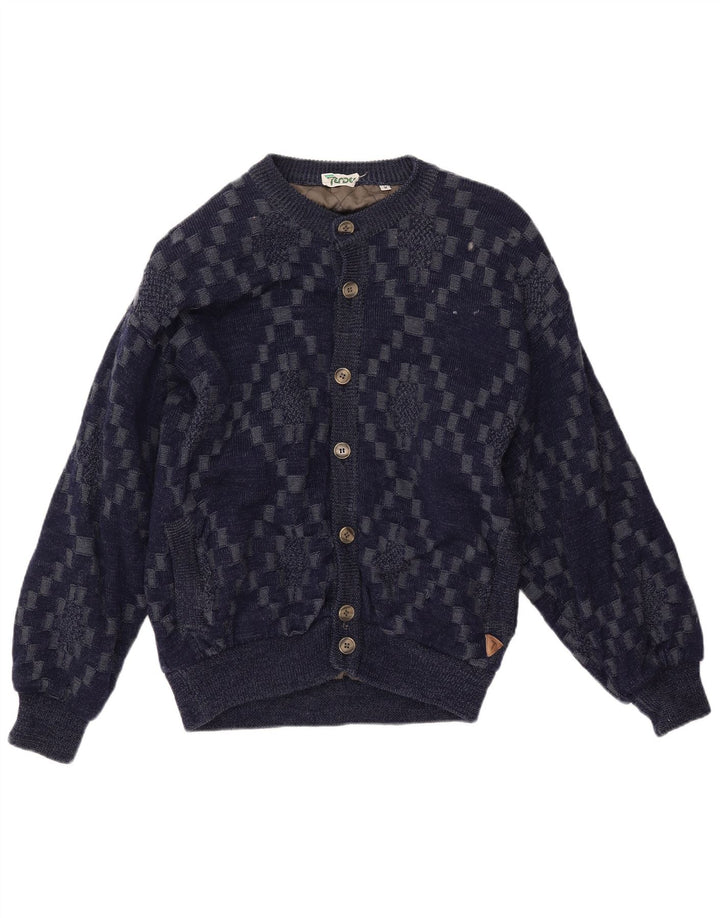 Pulover cardigan pentru bărbați VINTAGE, mare, din viscoză geometrică, albastru