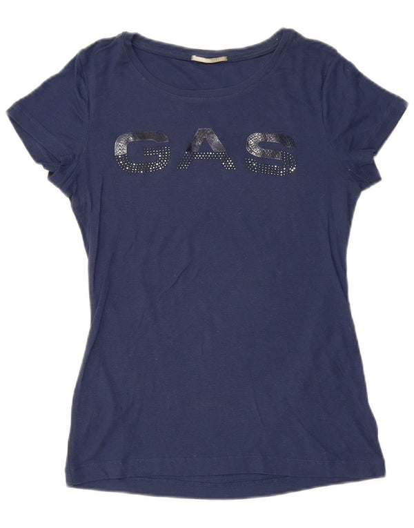 Gas Tricou cu grafic pentru femei Top UK 12 Medium Bleumarin Bumbac