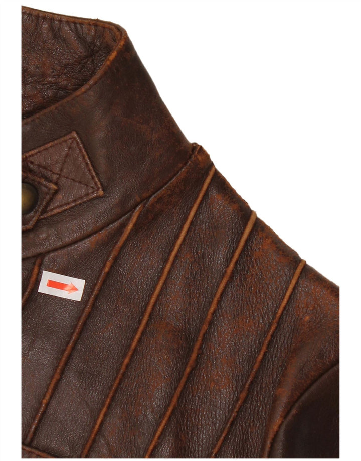 Jachetă de piele vintage pentru femei UK 10 Maro mic