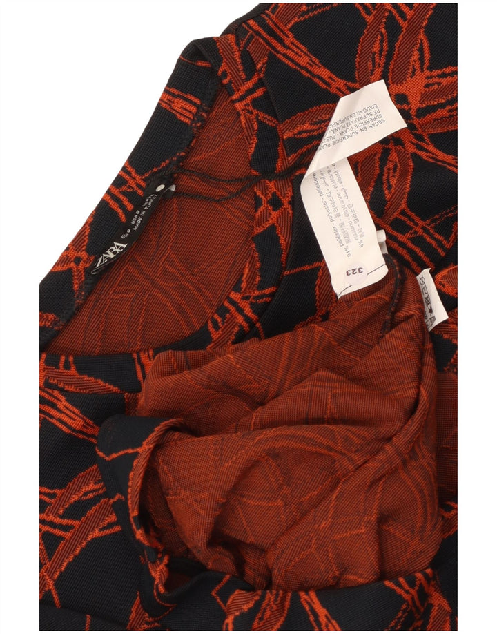 Rochie turnată cu mânecă lungă și model abstract pentru femei Zara UK 8 Mic Negru