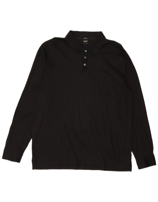 Cămașă polo HUGO BOSS pentru bărbați, slim fit, cu mânecă lungă, bumbac negru 2XL