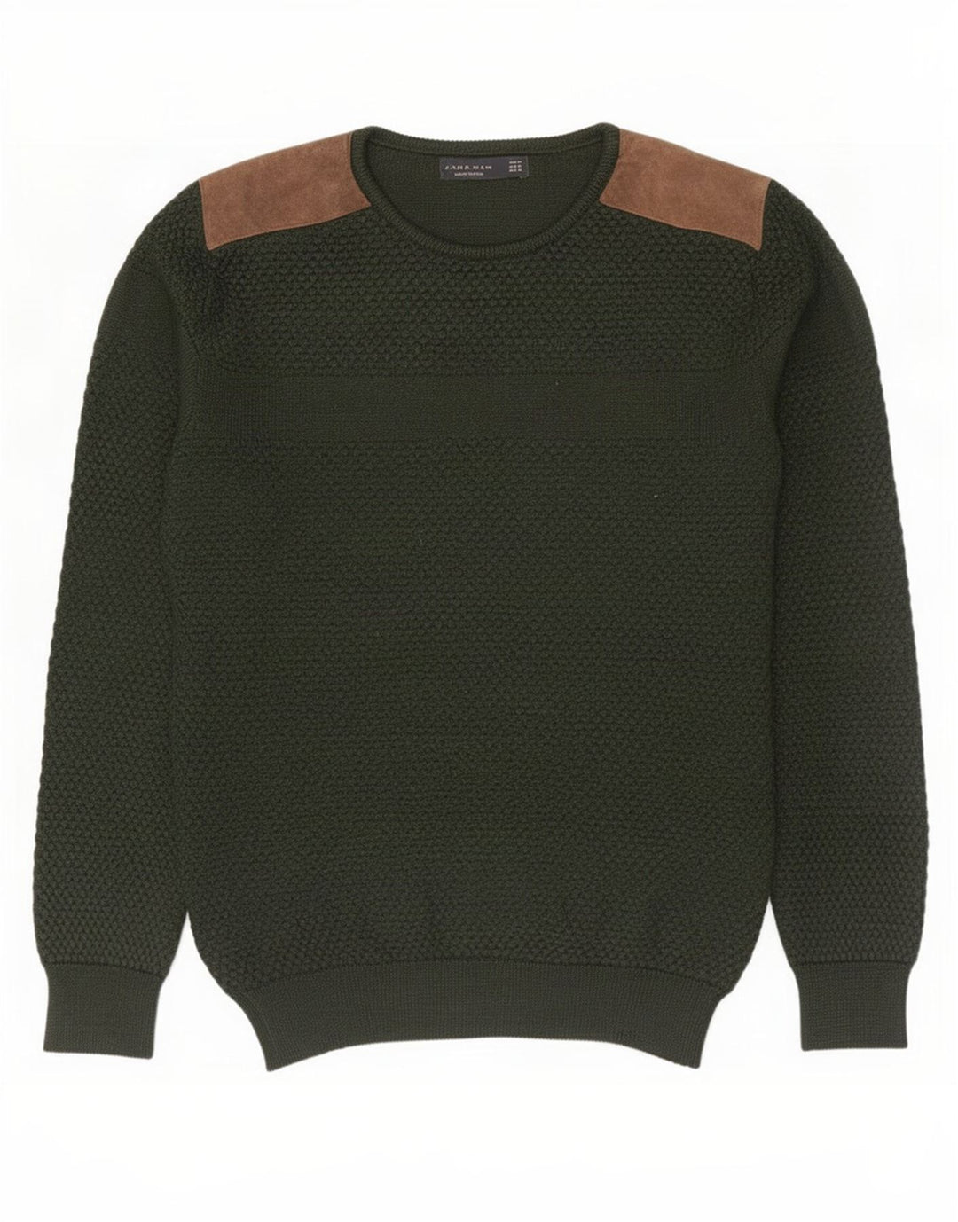 Pulover pentru bărbați Zara, cu decolteu, verde mediu, color block