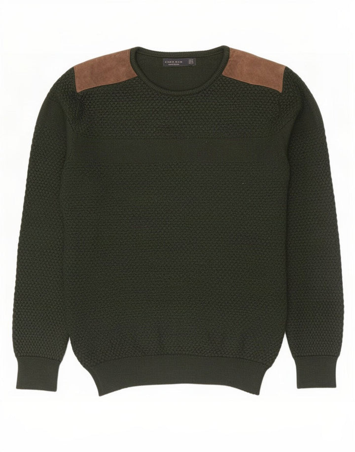 Pulover pentru bărbați Zara, cu decolteu, verde mediu, color block