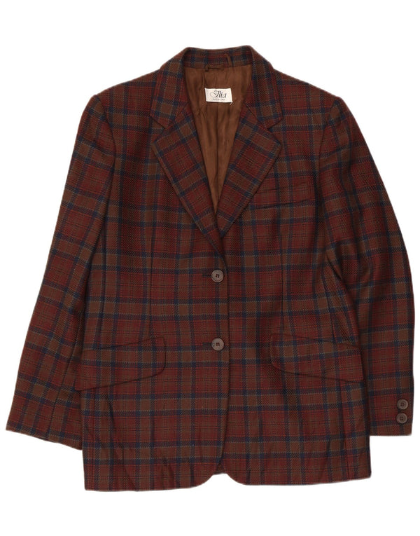 Jachetă pentru femei VINTAGE cu 2 nasturi IT 44 Lână virgină cu carouri maro mediu