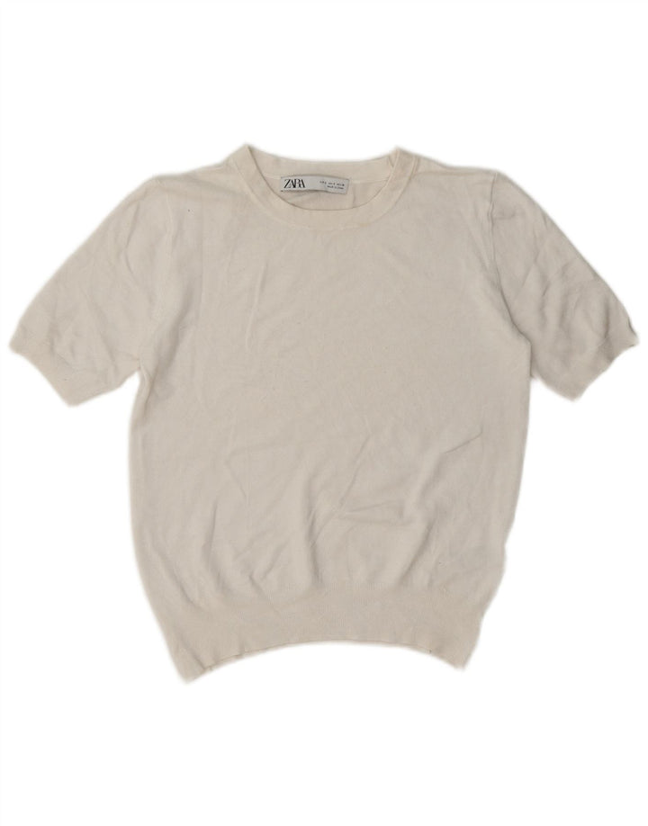 Crop Top cu mânecă scurtă pentru femei Zara UK 10 Small White Viscose