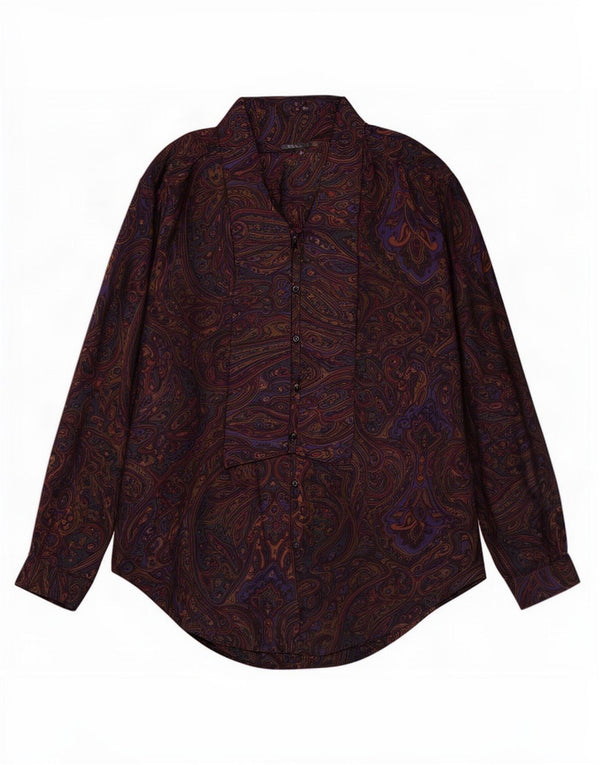 Bluză vintage pentru femei cu cămașă cu cravată în față UK 20 2XL verde Paisley
