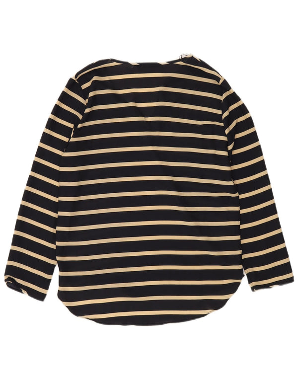 Zara Womens Long Sleeve Blouse Top UK 10 Small Navy Blue Striped