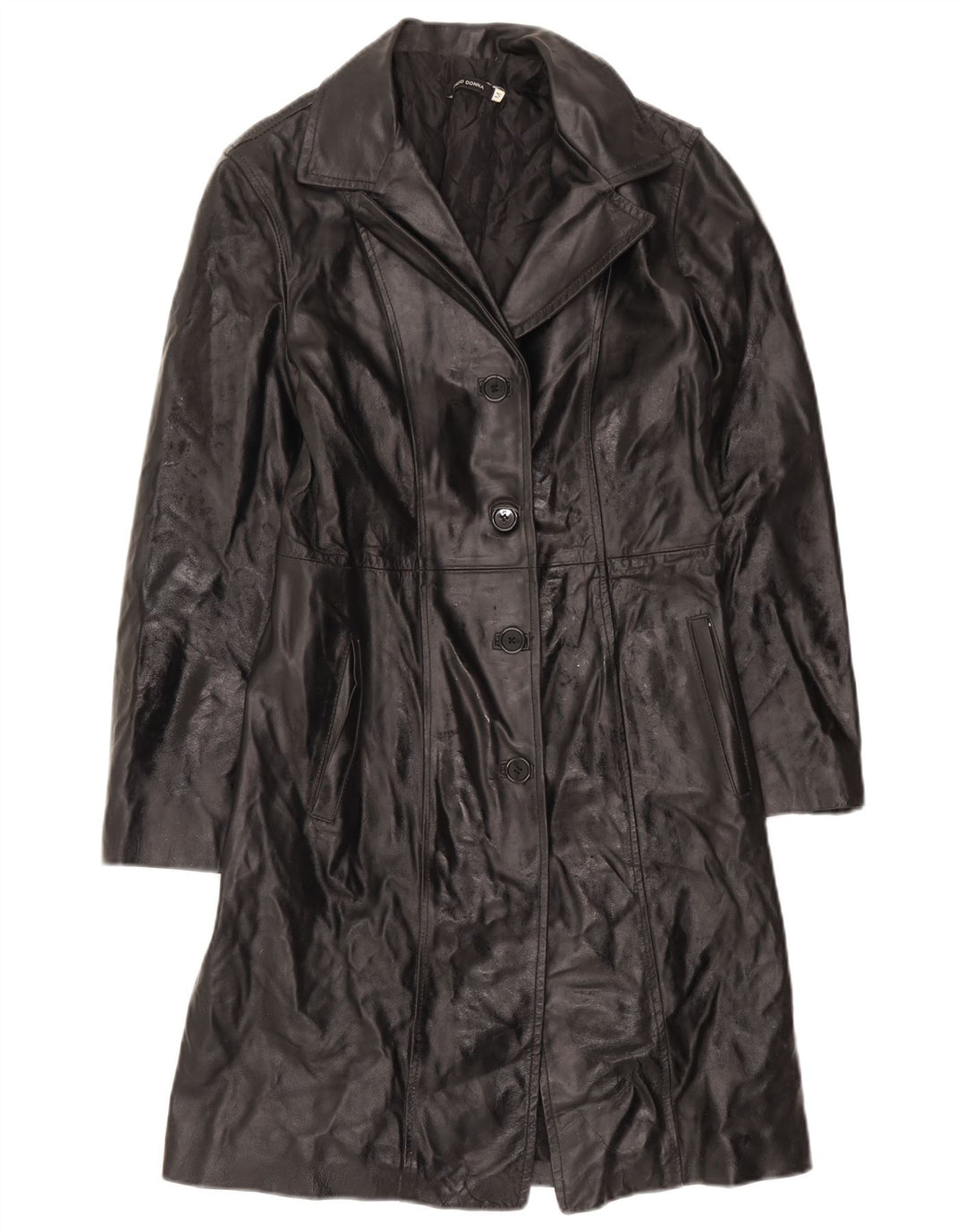 Palton din piele vintage pentru femei UK 12 Piele neagră medie