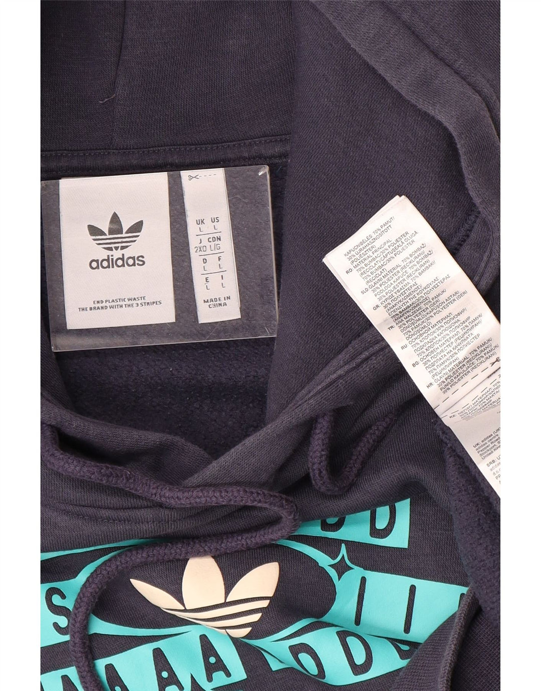 Pulover pentru bărbați ADIDAS cu capota cu grafică, mare, albastru, bumbac