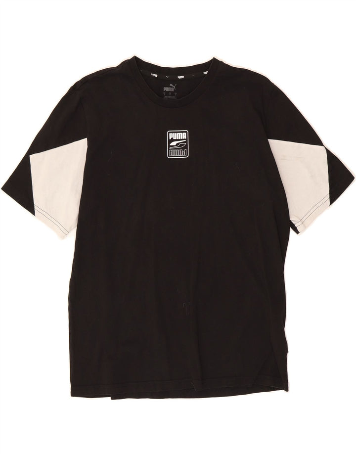 PUMA Mens T-Shirt Top Small Black Colourblock Cotton Vintage Puma and Second-Hand Puma from Messina Hembry 
